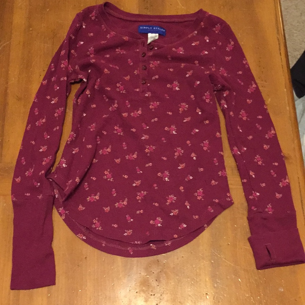 thermal burgundy with flowers shirt
